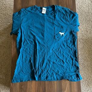 PINK Victoria's Secret Blue Short Sleeve Tee with Dog Logo